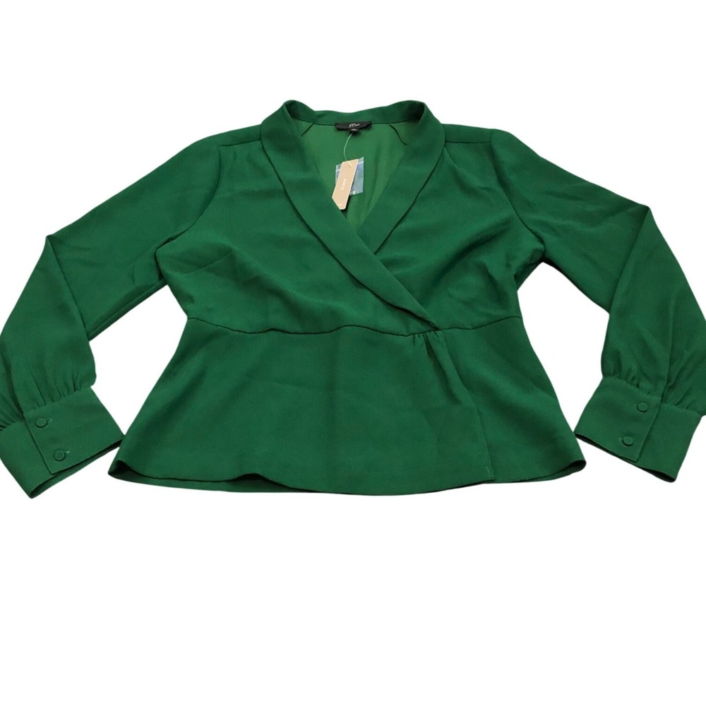 NWT J. Crew Green Drapey 365 Crape Faux Wrap Top Blouse Womens Size 10